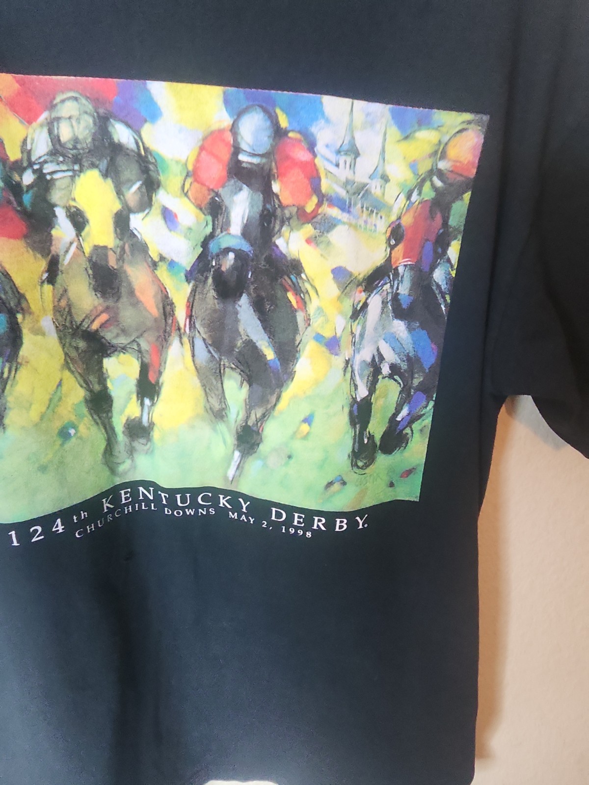 Vintage 1998 Kentucky Derby 124 Churchill Downs T Shirt Size LARGE 90s HAS HOLE