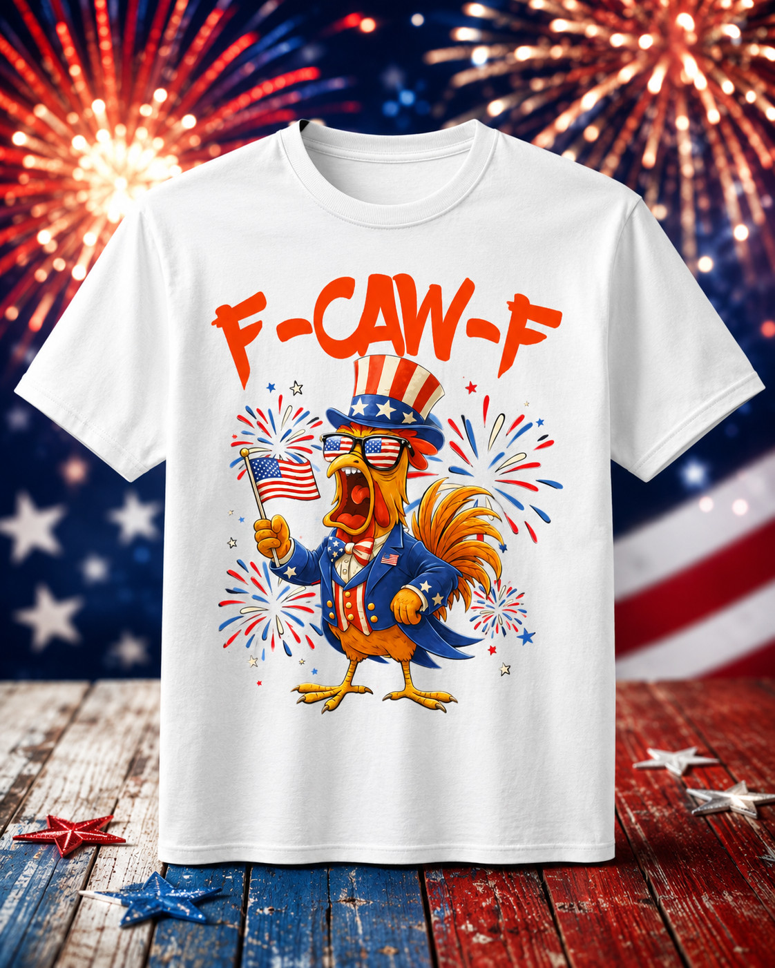 4th of July F-Caw-F Rooster Chicken T Shirt
