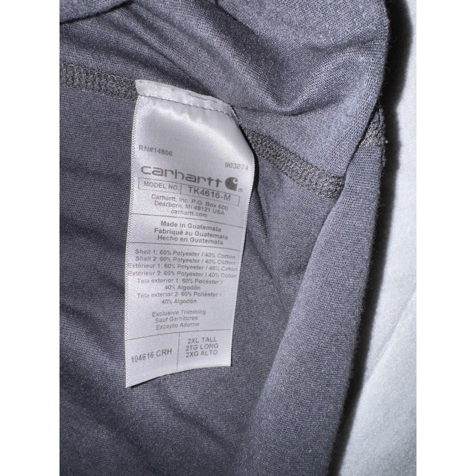Carhartt Force Mens Tall Gray Relaxed Fit Pocket T-Shirt TK4616-M 2XL