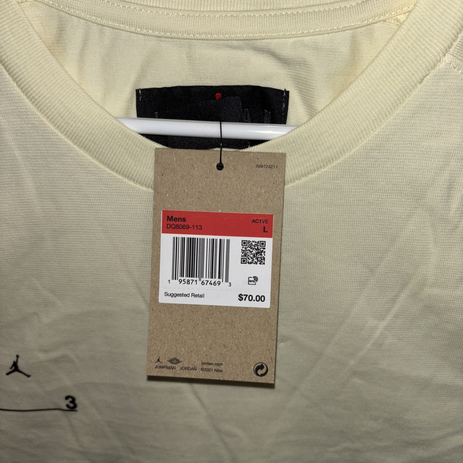Nike Jordan M J 23E STMT SS Top Size Large Coconut Milk DQ8069-113 100% Cotton