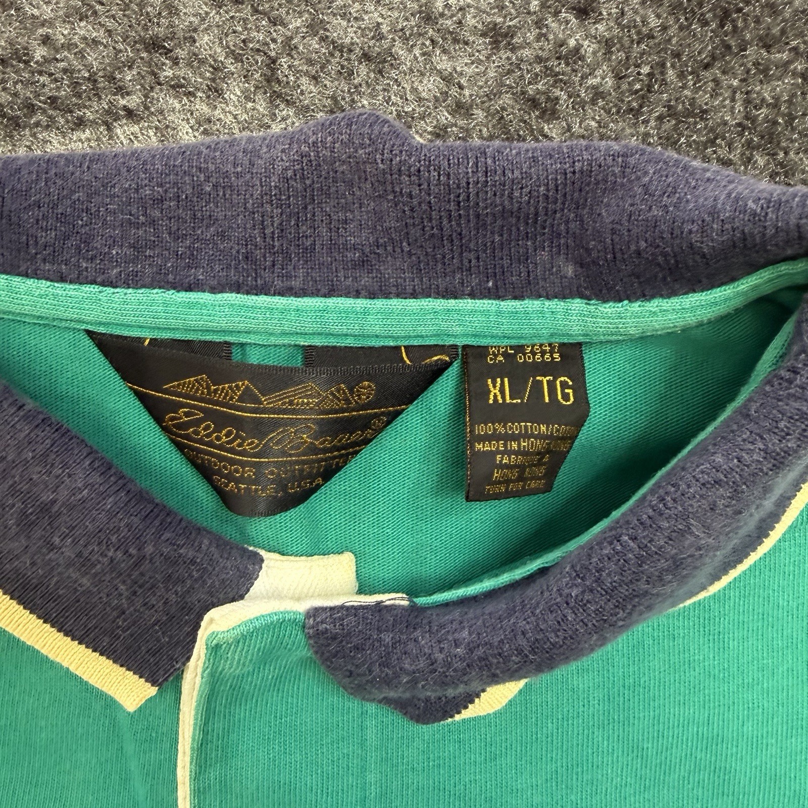 VTG Eddie Bauer Henley Shirt Mens XL Teal Blue Contrast Collar Made in USA 90s