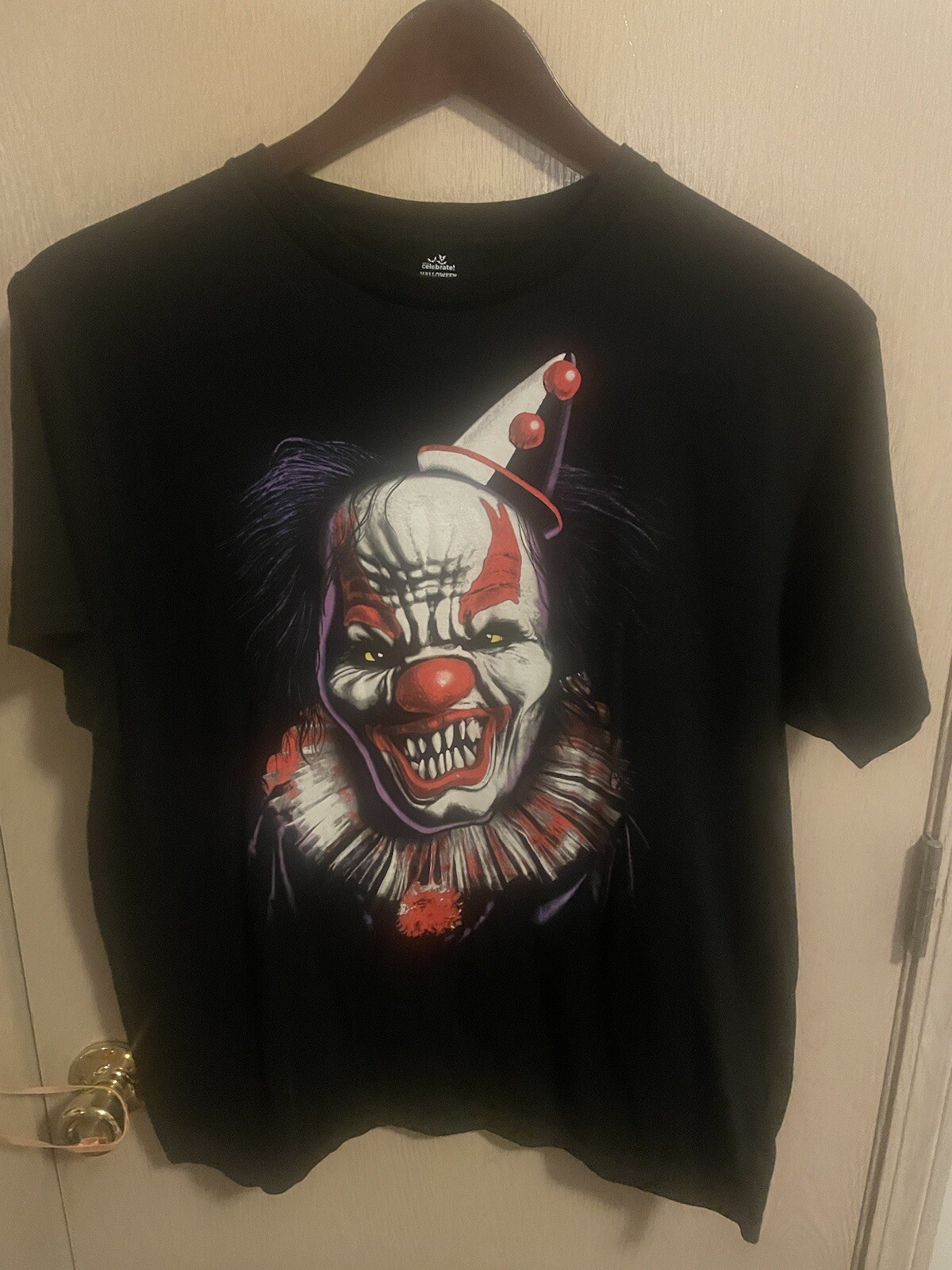 Celebrate Halloween Men Scary Clown Size Large Black Tee. C2
