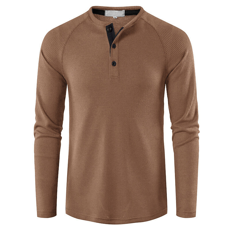 Mens Casual Henley T-shirt Solid Slim Fit Button Pullover Long Sleeve Tops Tunic