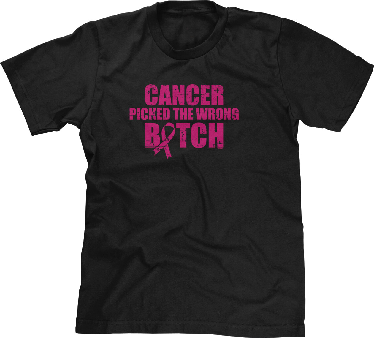 Breast Cancer Picked The Wrong Bitch Pink Ribbon Warrior Fight Cure Mens Tee