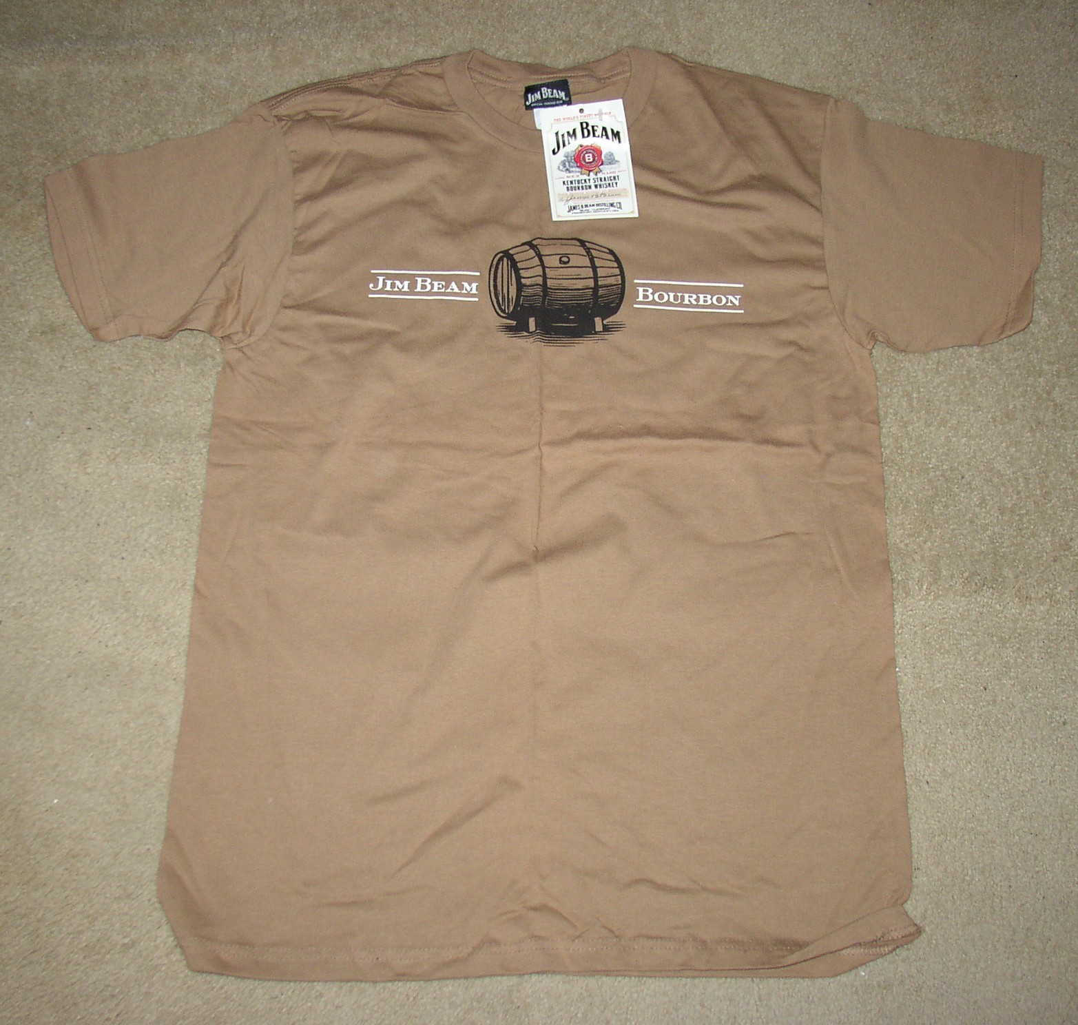 NWT Vintage Jim Beam Bourbon Barrel T-Shirt SZ LG NOS Brown
