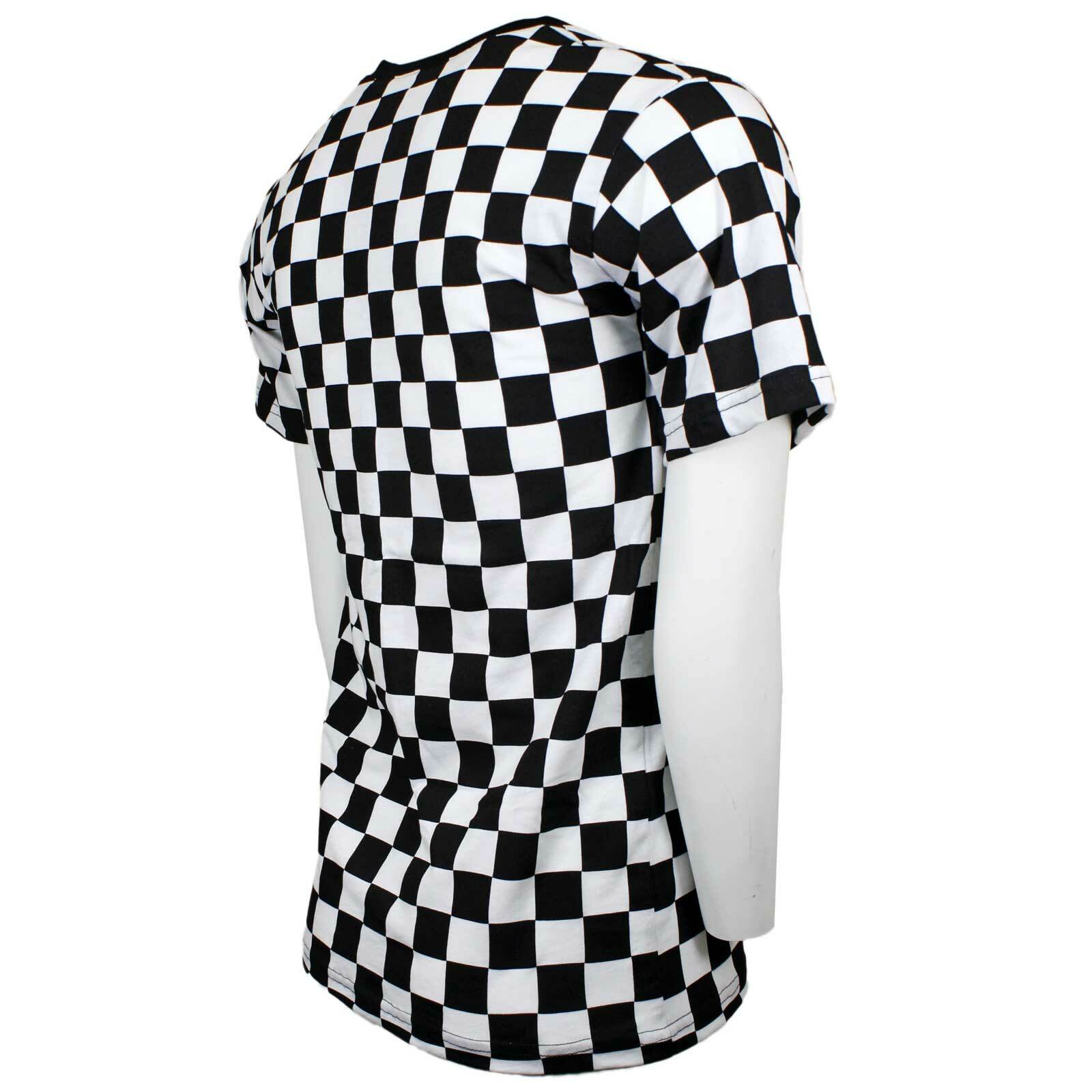 Adult Men’s RAD 80’s Short Sleeve PUNK Checkered Shirt Black White S M L XL 2XL