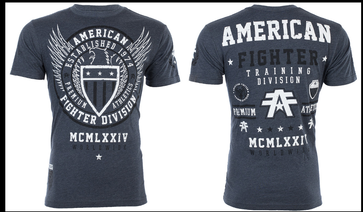 AMERICAN FIGHTER Navy Blue Heather BELIEVE Athletic Graphic T-shirt NWT