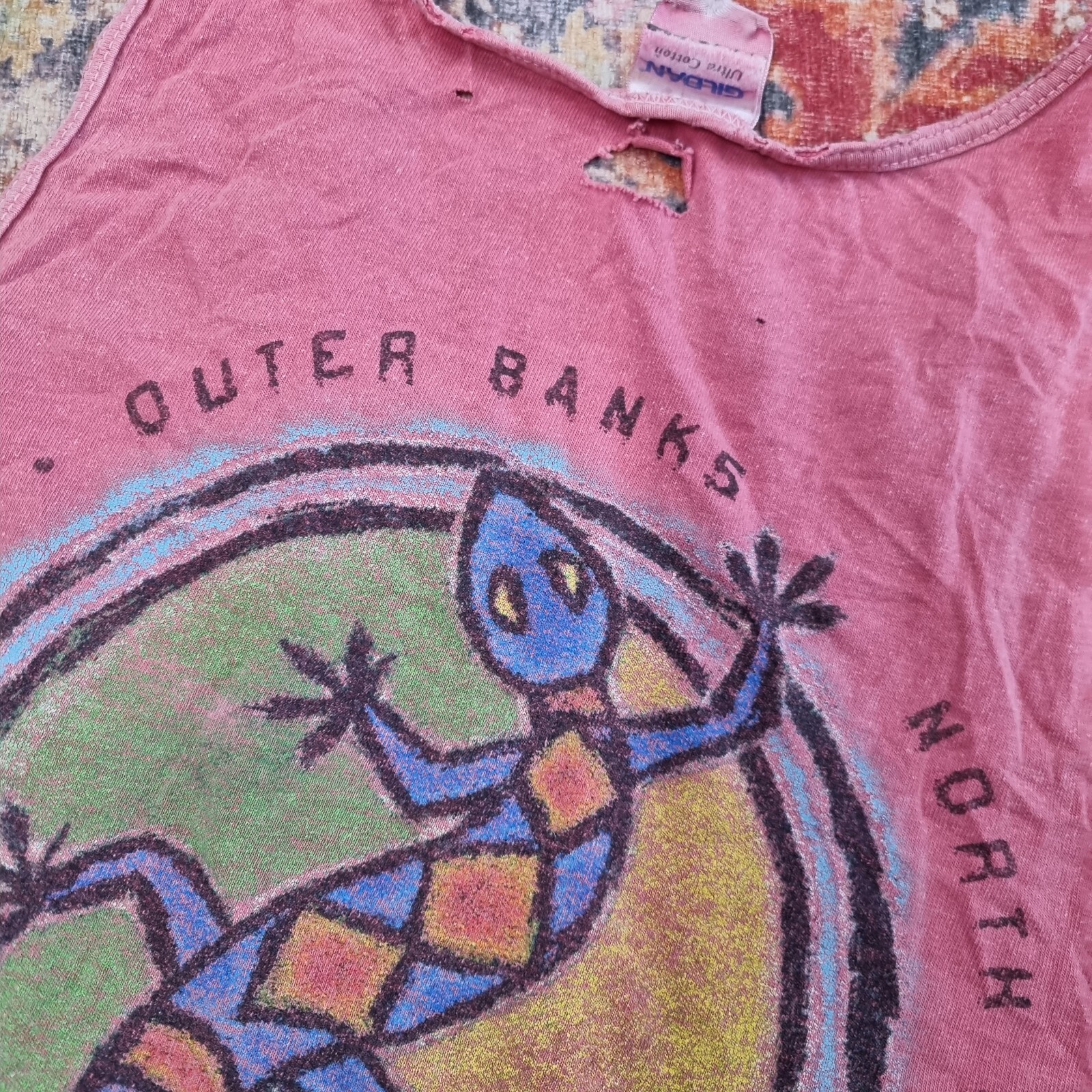 VTG Outer Banks Tank NC Distressed Lizard Logo Top Beach Sz L