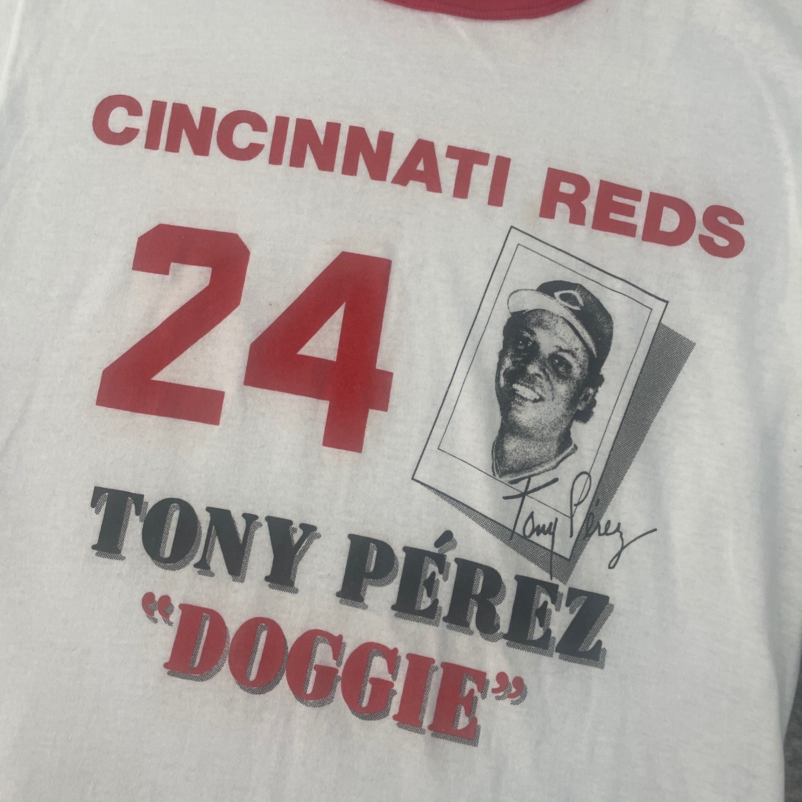VTG Wolf Tony Pérez Doggie Cincinnati Reds Ringer T-Shirt L USA Made MLB 80s