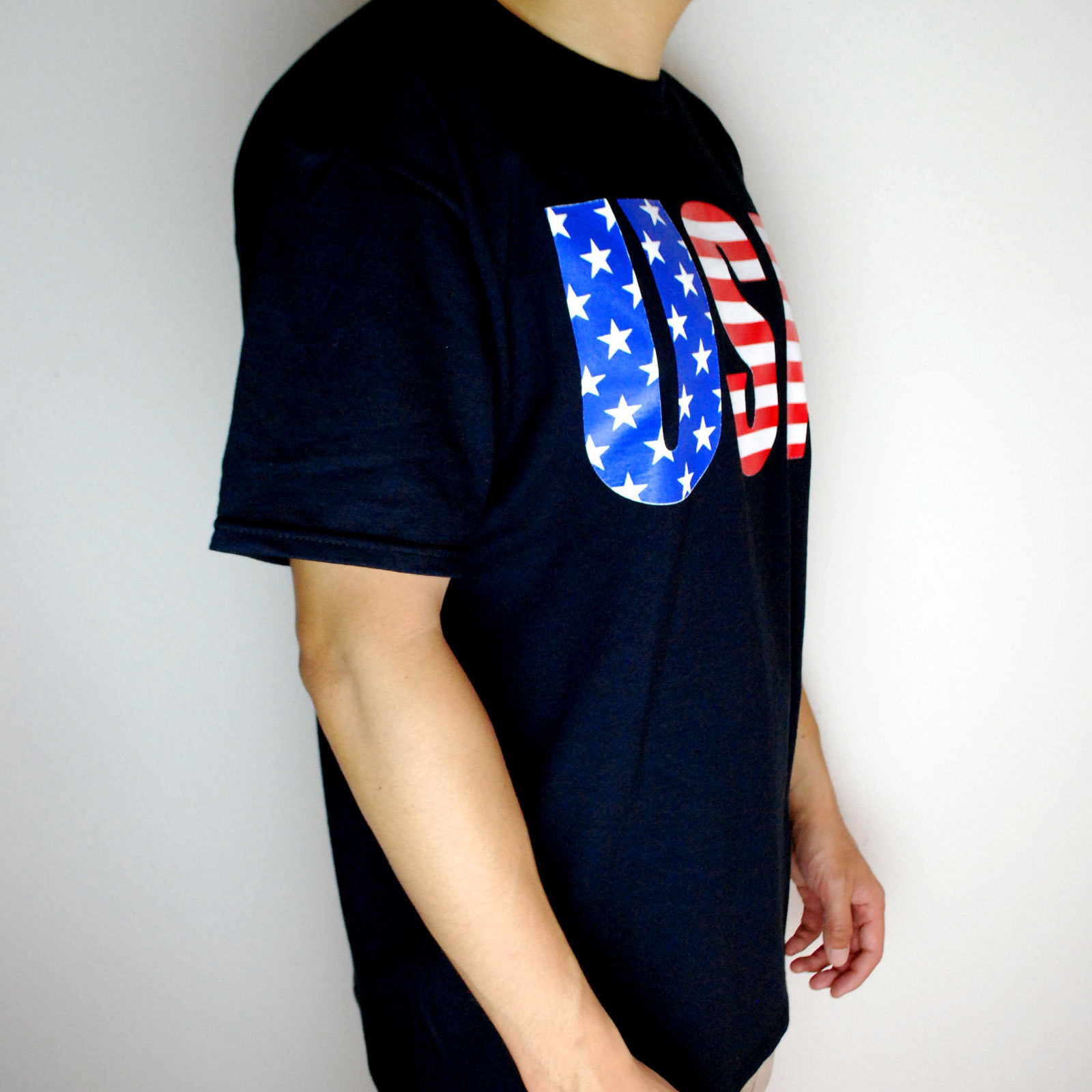 SA106 Mens American Freedom Flag Print Patriotic USA Graphic Black T Shirt
