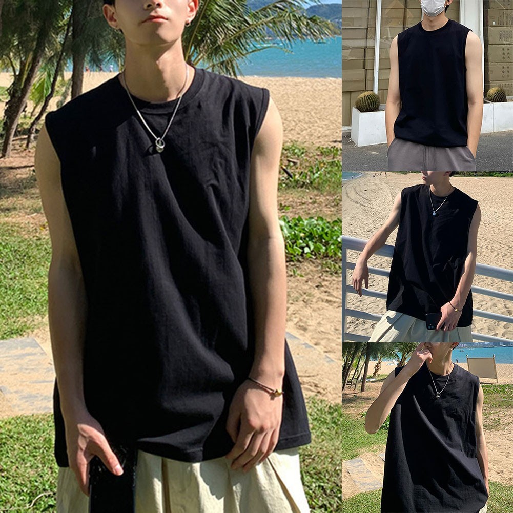 Fashion Vacation Daily Men’s Vest Summer Tank Solid Tops Casual Slight Stretch