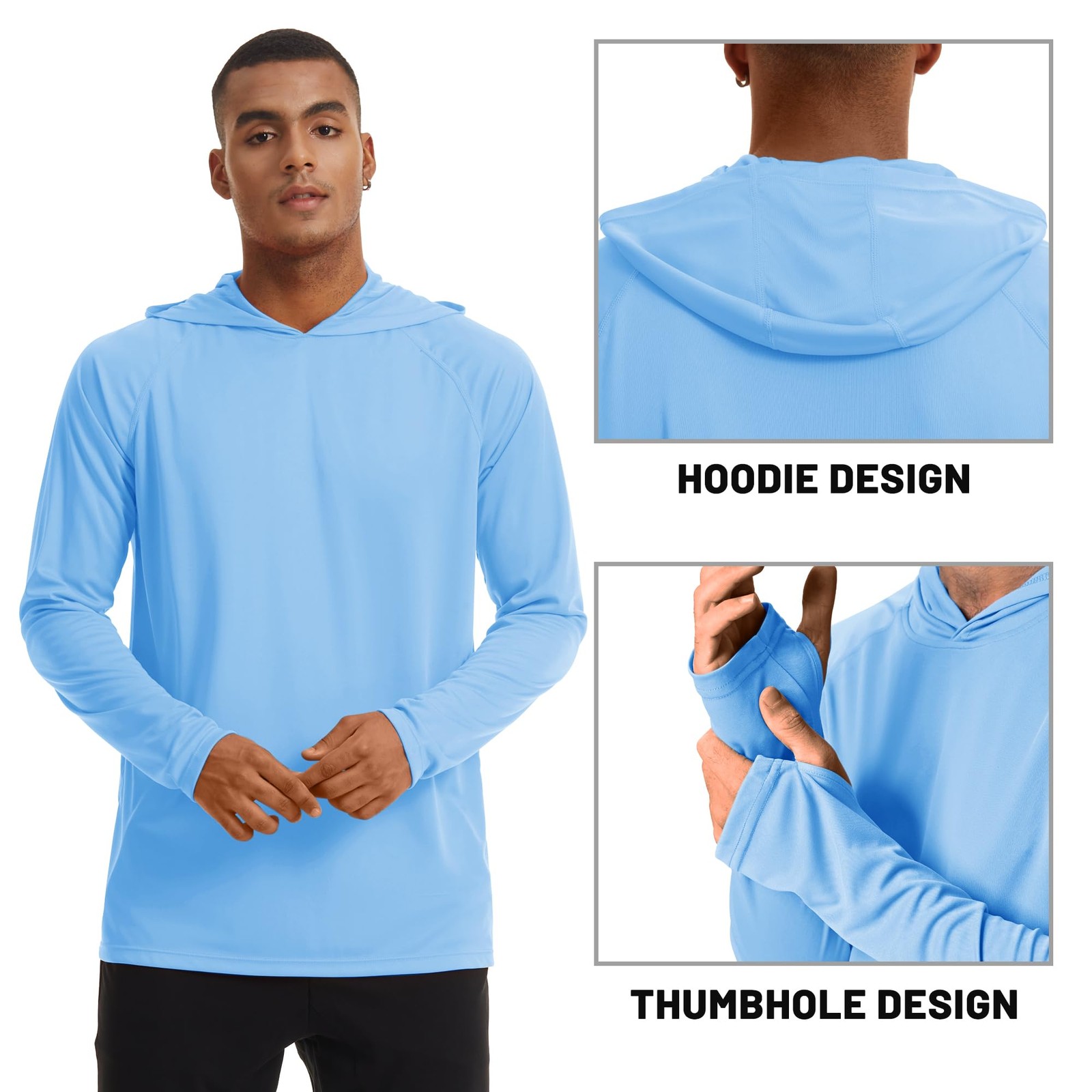 UPF50+ Mens Sun Block Hoodie Long Sleeve Skin Protection Sun Shirts Fishing Tops