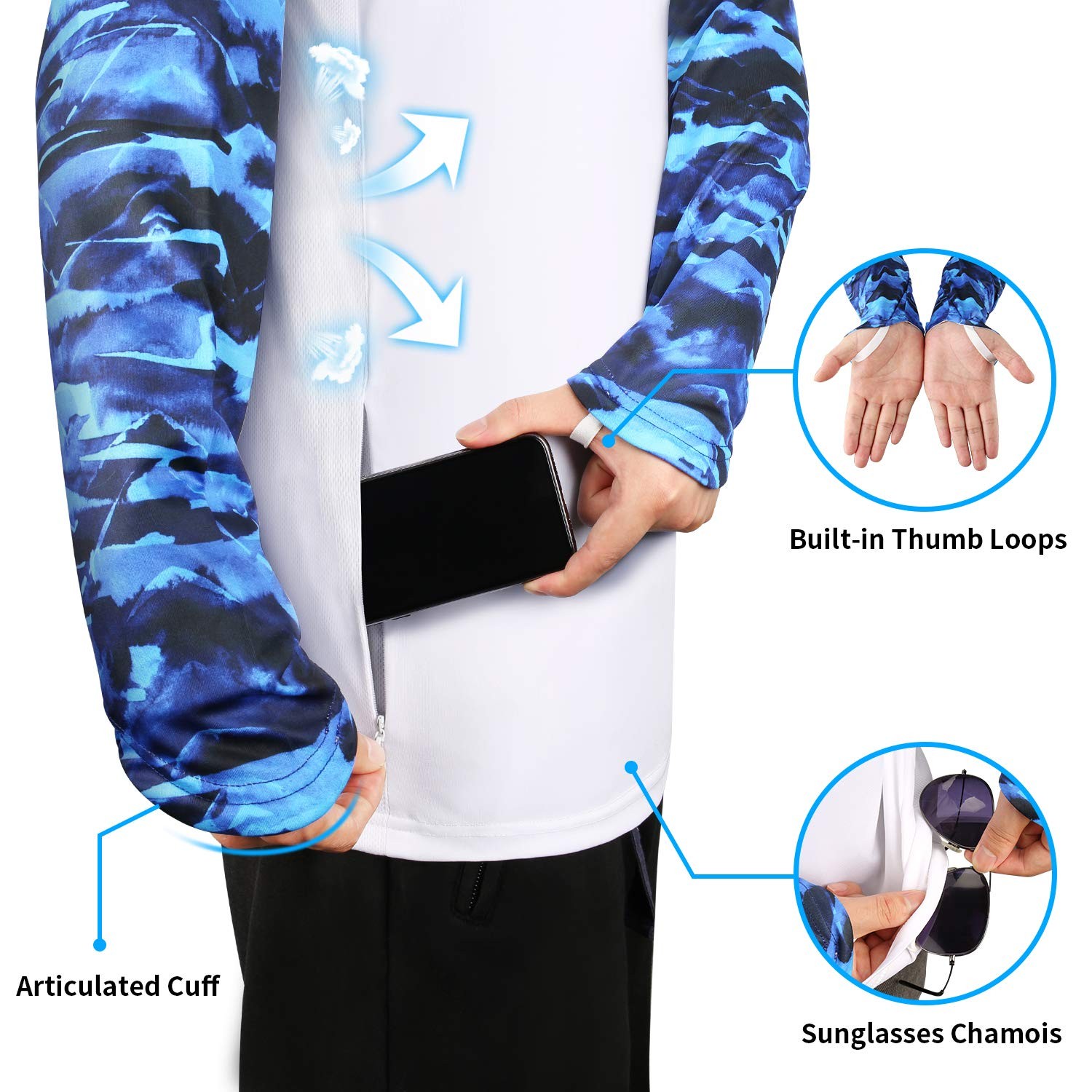 Men’s Long Sleeve Fishing Shirts UPF 50 UV Protection Sun Guard T-Shirts for