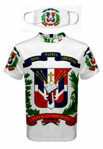 DOMINICAN REPUBLIC COAT OF ARMS FLAG MEN T-SHIRTS & FREE MASK CP BRAND
