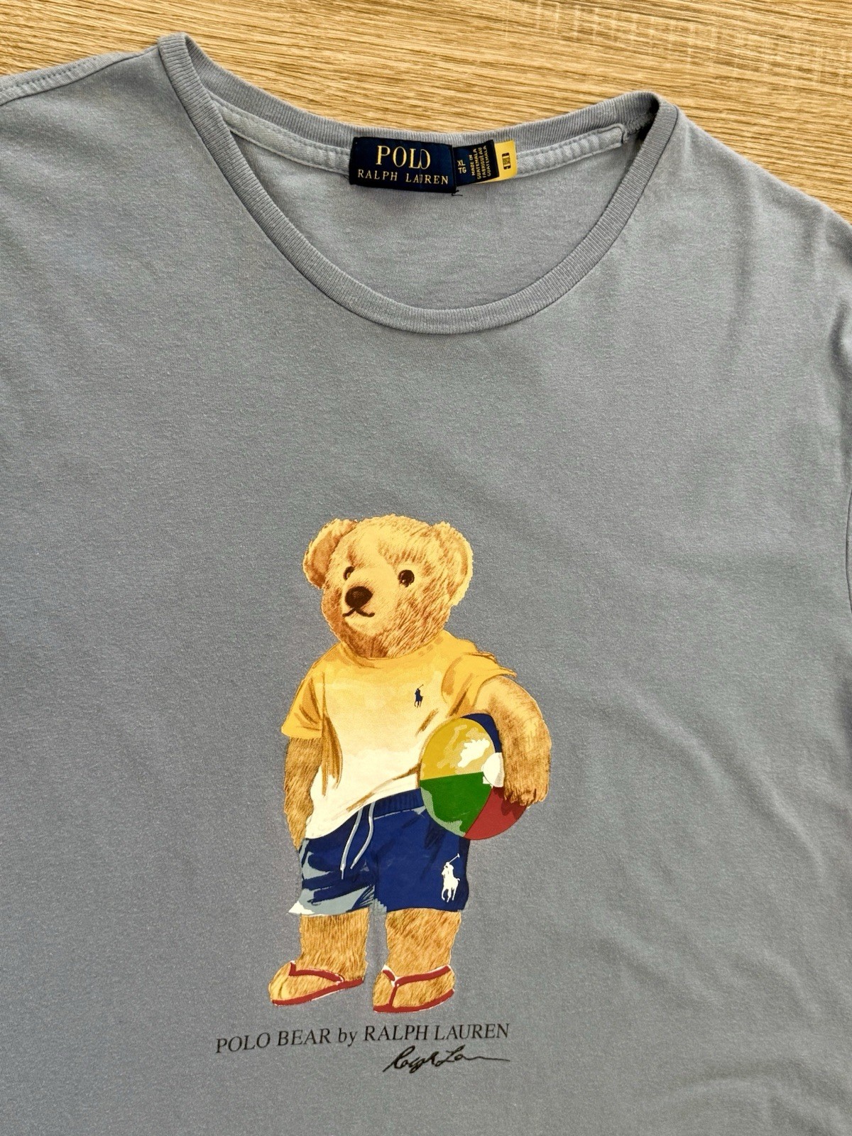 Ralph Lauren Polo Bear Tee Shirt Short Sleeve Sky Blue Beach Sandals Ball Men XL