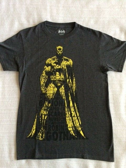 Batman Caped Crusader Made of Words Phrases Gray T-shirt Licensed New