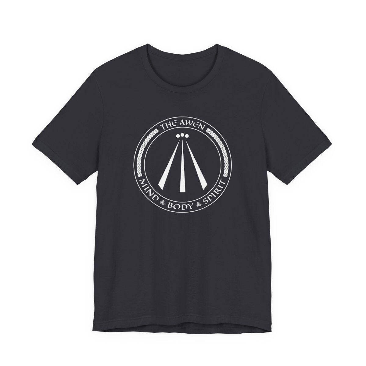 Awen Symbol Graphic with Mind Body Spirit Text T-Shirt | Celtic Unisex Tee