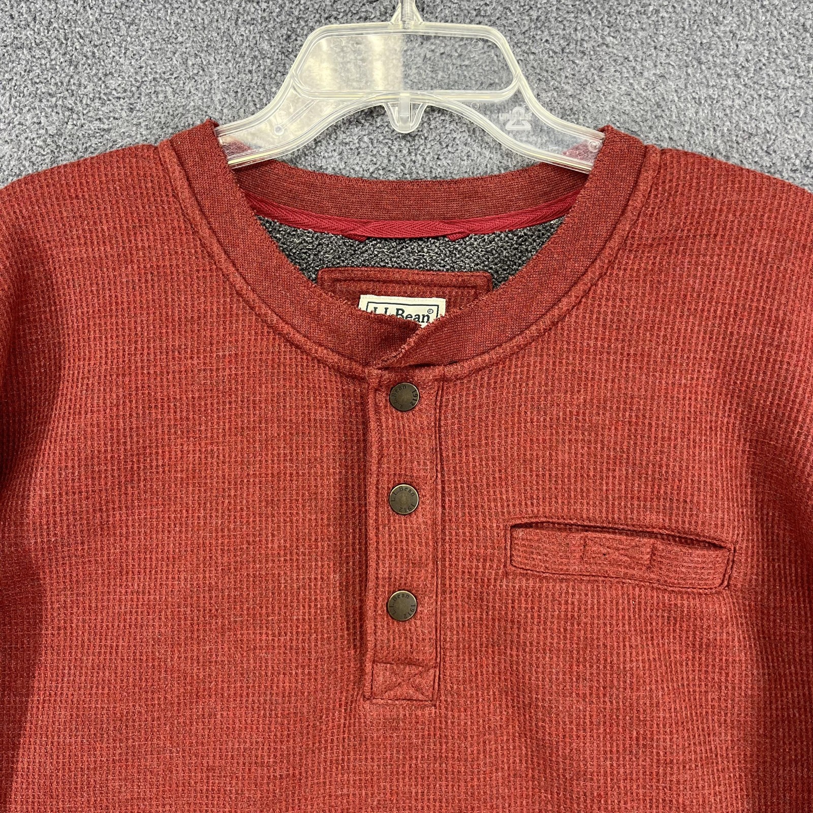 L.L.Bean Henley Pullover Mens 3XL Red Sherpa Fleece Lined Waffle Knit Thermal