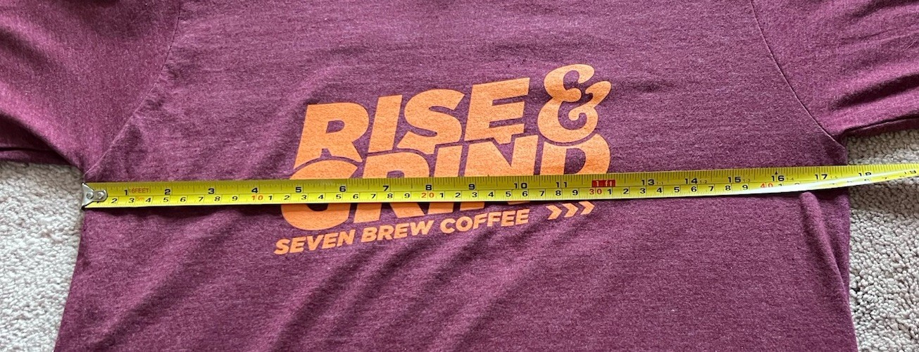 7 Brew Coffee Rise & Grind SM Maroon Orange T-Shirt RARE State Va Hokies TECH VT