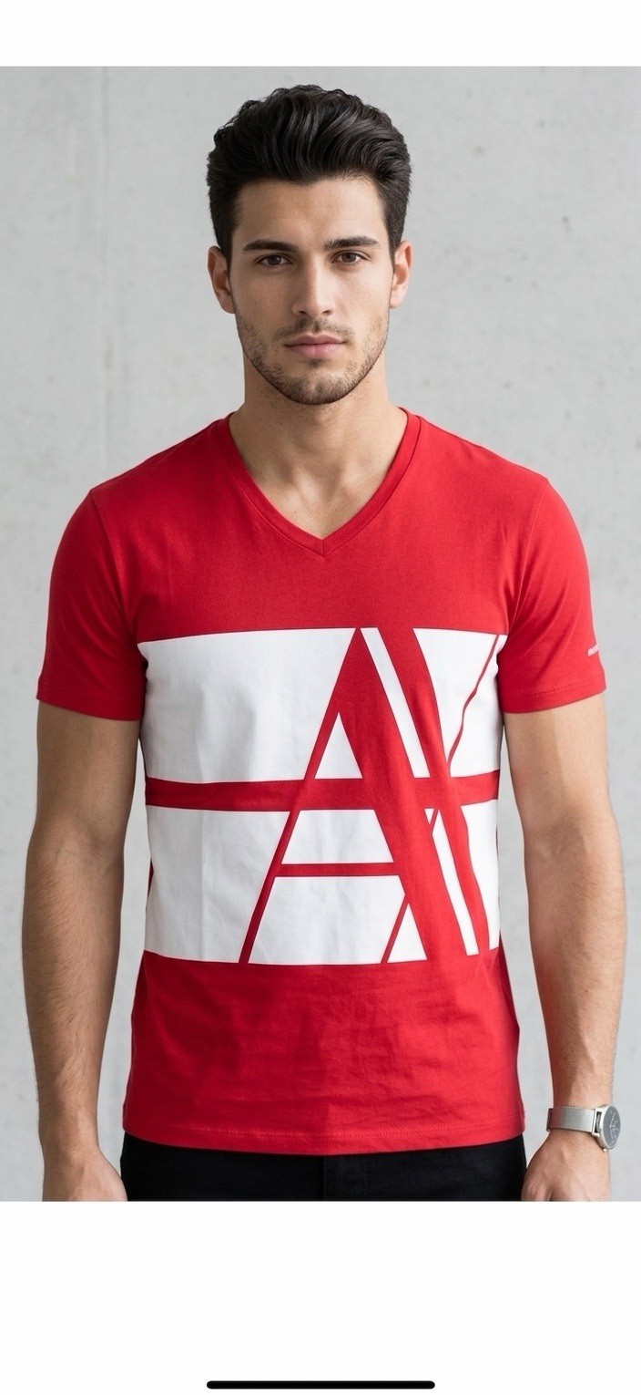 ARMANI EXCHANGE Red BOLD STRIPED Short Sleeve Slim Fit Designer V-NECK T-shirt