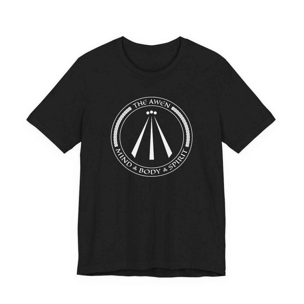 Awen Symbol Graphic with Mind Body Spirit Text T-Shirt | Celtic Unisex Tee