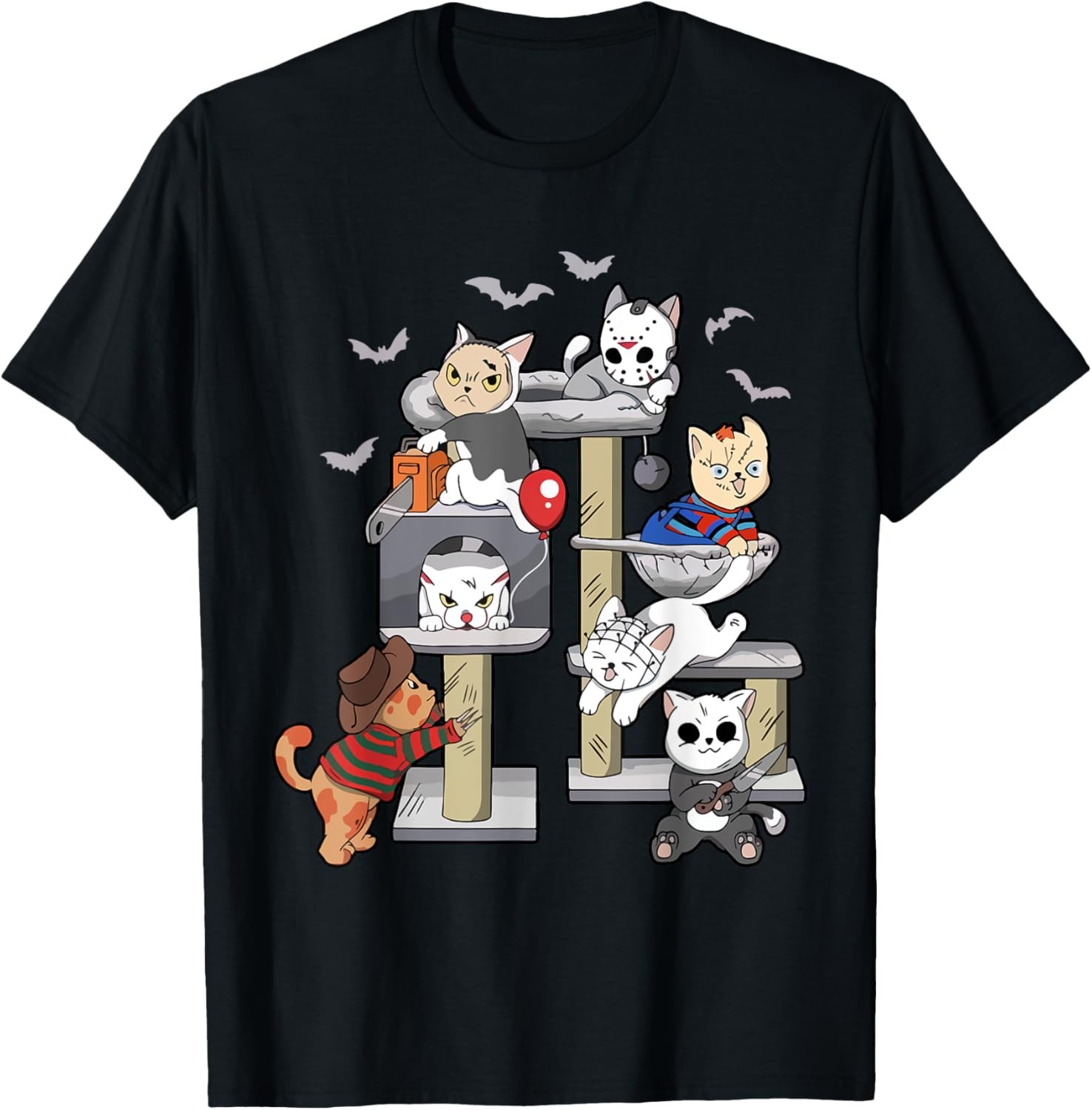Funny Cat Horror Movies Cute Halloween Cat Lovers Matching T-Shirt