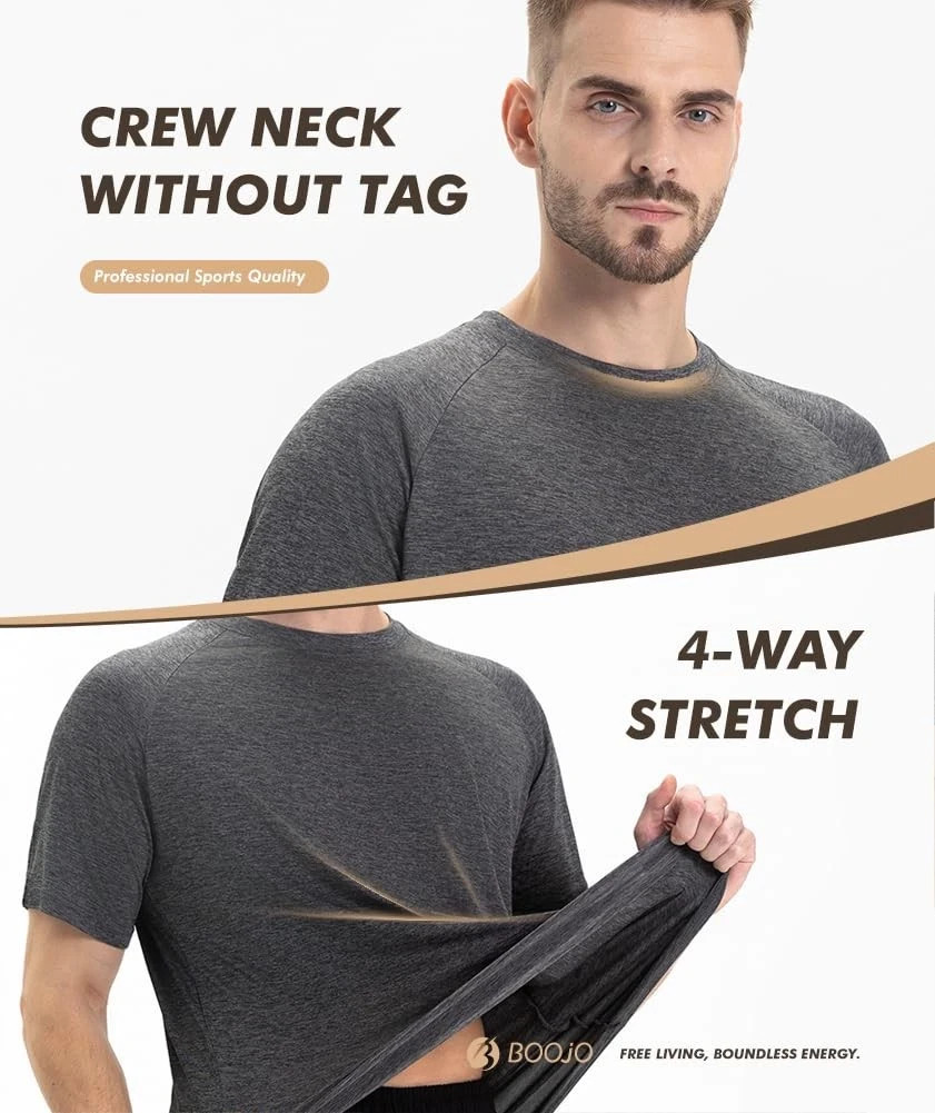 5 Pack Workout Shirts for Men-Quick Dry Black Gym Moisture Wicking Short Slee