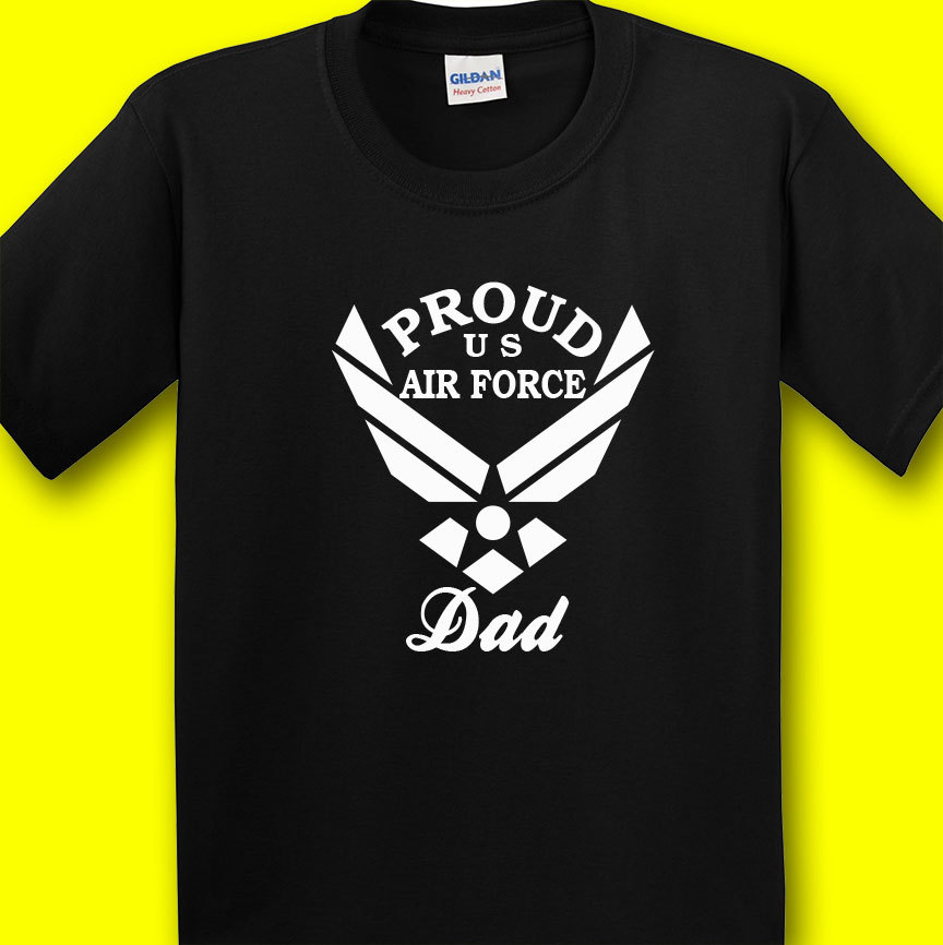 Proud US Air Force Dad black t-shirt with Air Force Logo 100 % cotton