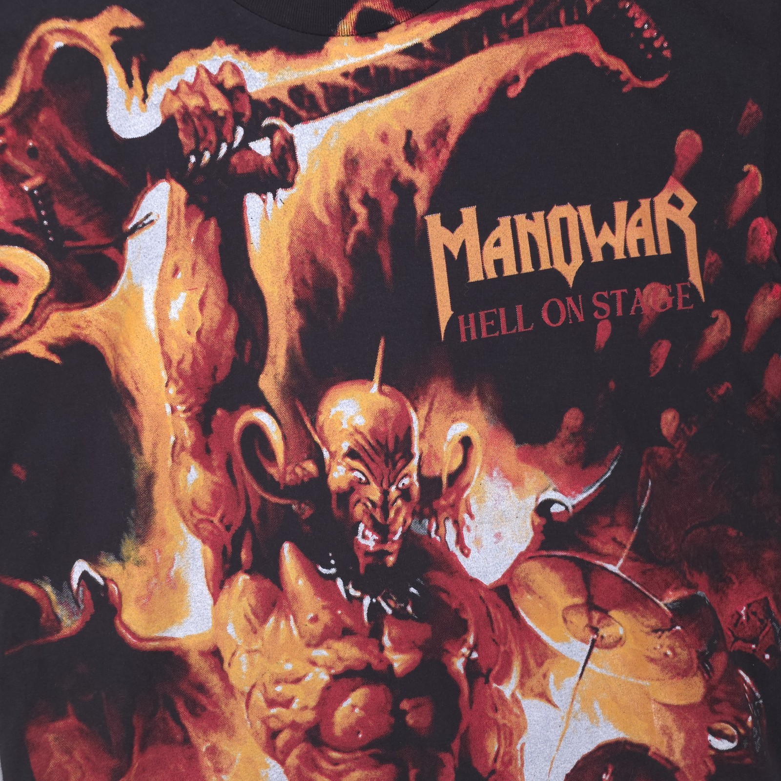 Vintage Manowar Hell On Stage Shirt Mens XL REPRINT AOP All Over Print Band 90s