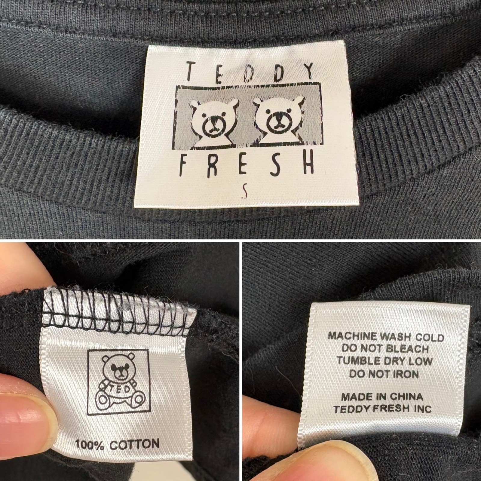 Teddy Fresh Black Tee Sz S Embroidered Logo Short Sleeve Streetwear Bear Unisex