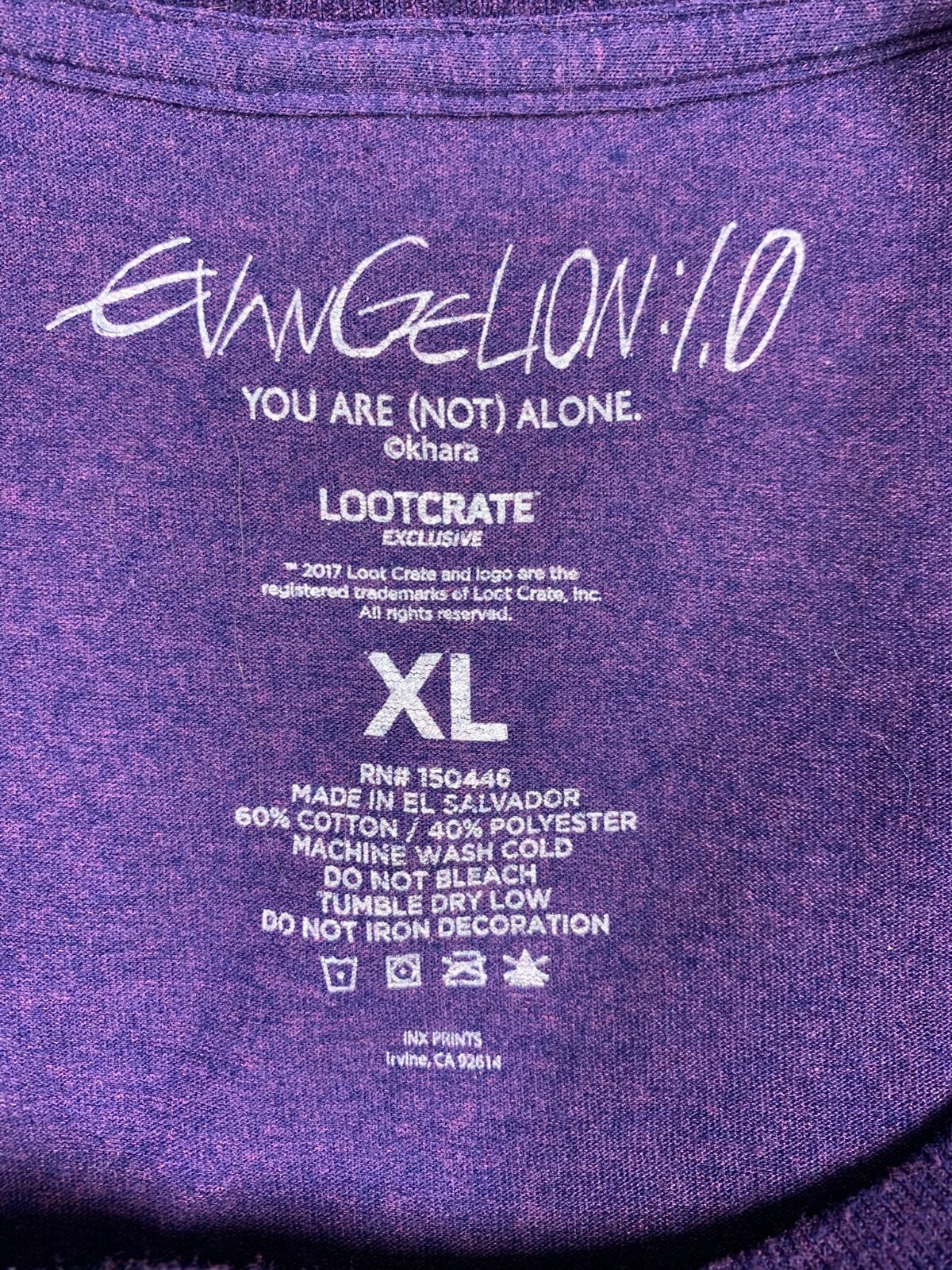 Evangelion 1.0 You Are (Not) Alone Shirt Mens XL Purple Neon Genesis Evangelion