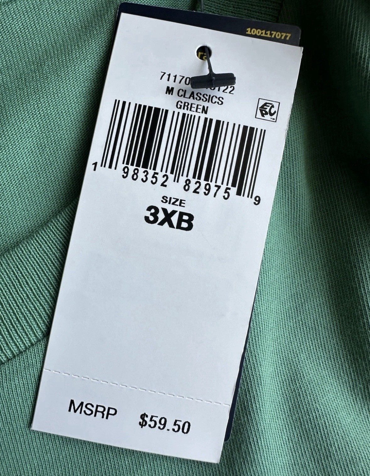Polo Ralph Lauren Big & Tall Green Crew-Neck Pocket Shirt Men’s Size 3XB