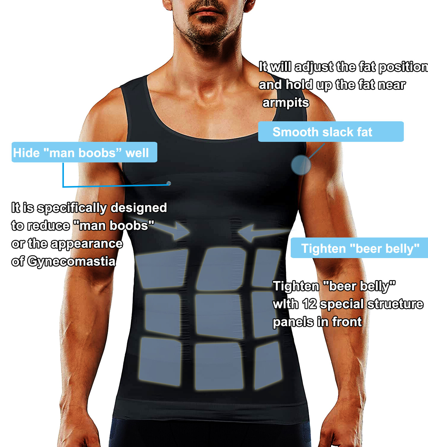 Men Gynecomastia Compression Shirt Body Shaper Chest Control Slim Vest Tank Top