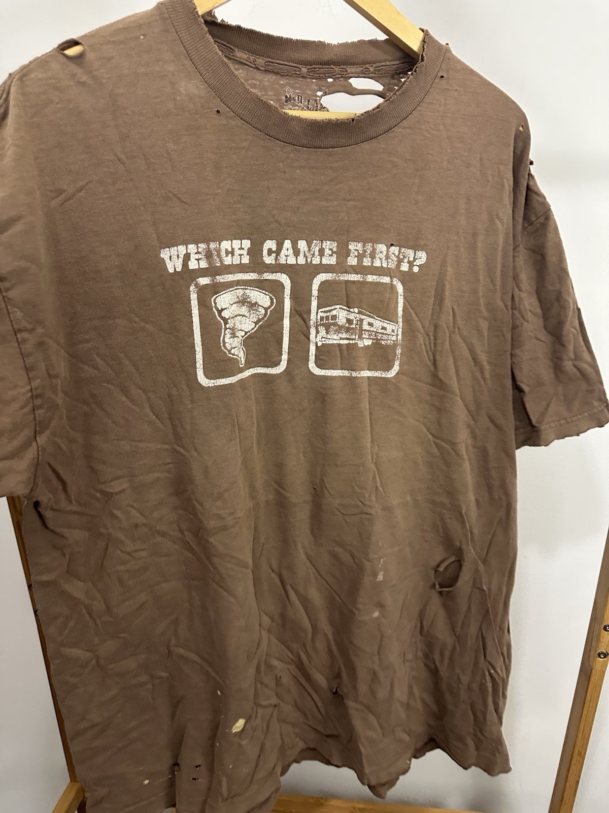 VTG Which Came First Gradient Sun Faded Thrashed Distressed Worn WIP T-Shirt XL