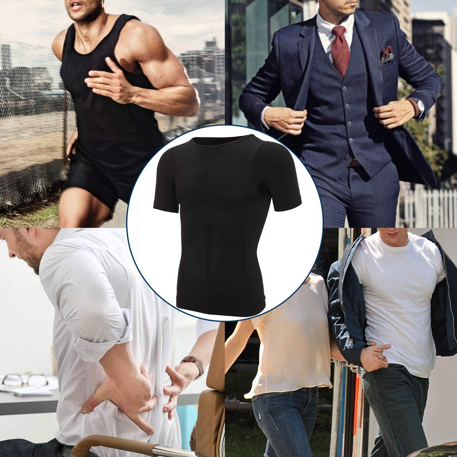 Men Compression Slim Body Shaper Gynecomastia T-shirt Posture Corrector Vests US