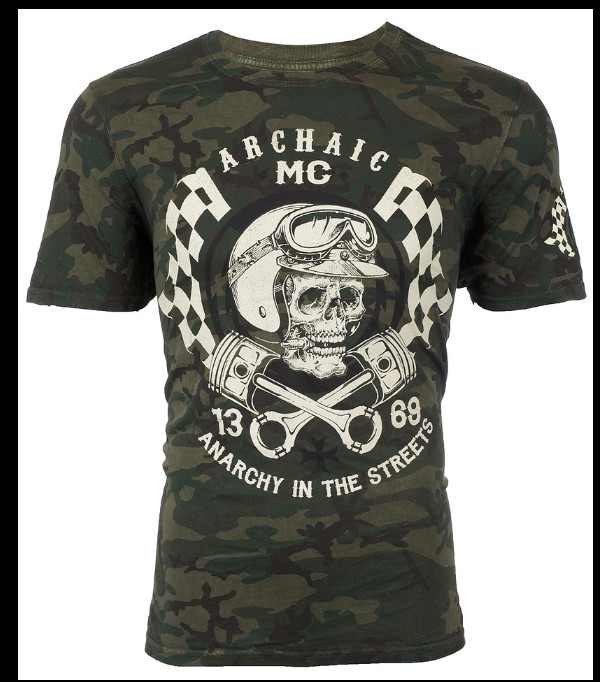 ARCHAIC by AFFLICTION Military Camo FUEL INJECTOR Short Sleeve Slim Fit T-shirt