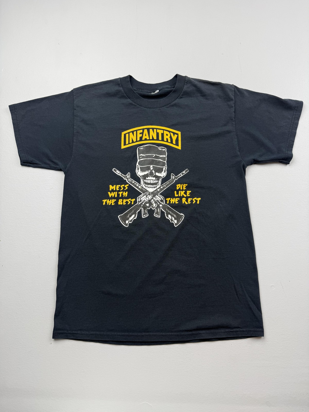 Infantry Shirt Mens Black Skull Rifles Graphic Tee Army Soldier Combat Read