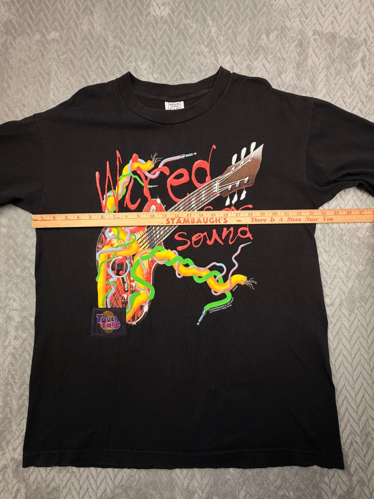 Vintage Touch Tone Wild Oats Wired for Sound Guitar Shirt Size XL Black Tee USA