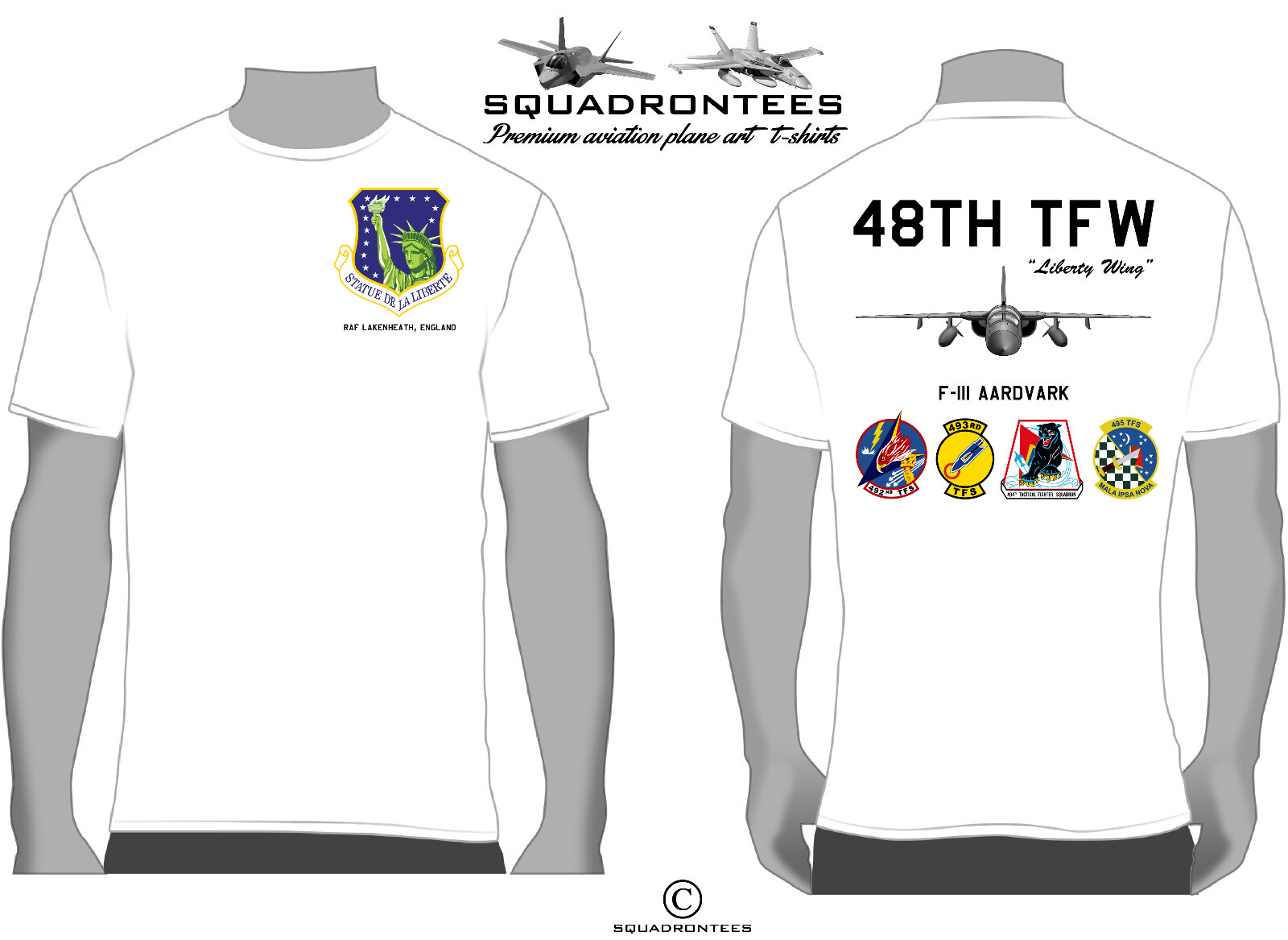 48th TFW F-111 Statue of Liberty Wing Squadron T-Shirt D3, USAF Licensed Product