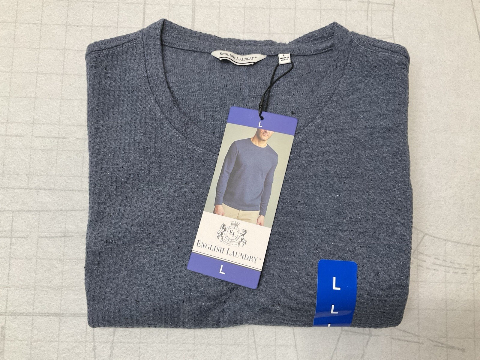 English Laundry Mens Long Sleeve Crewneck Shirt Blue Comfort Stretch Recycled L