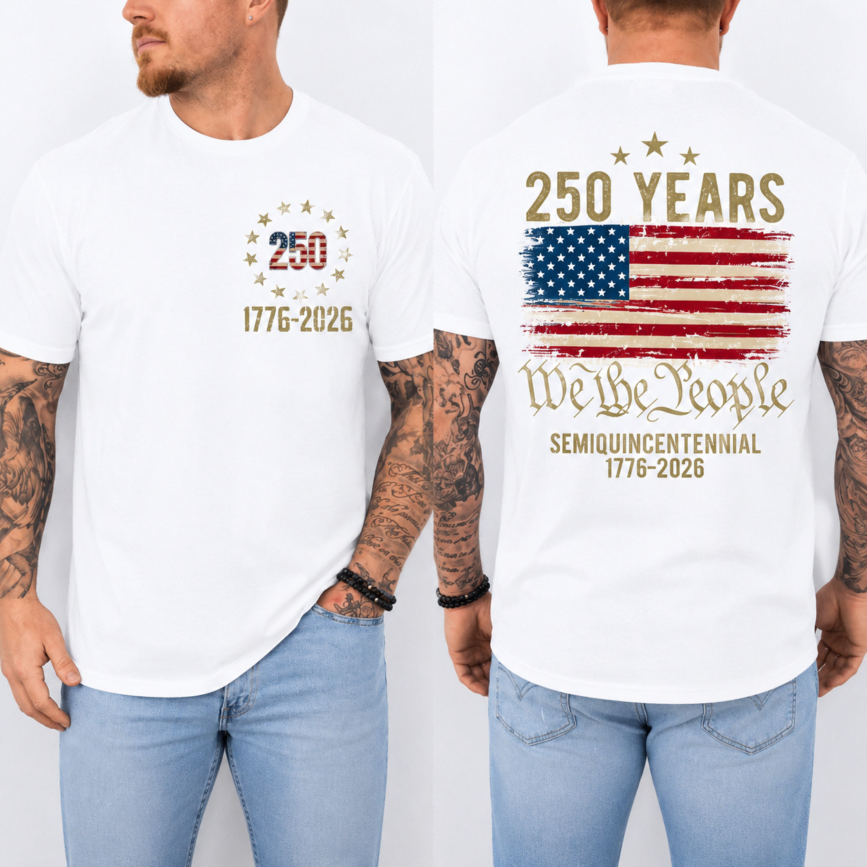250 Years Of Independence America 250th Years Anniversary Front & Back T-Shirt