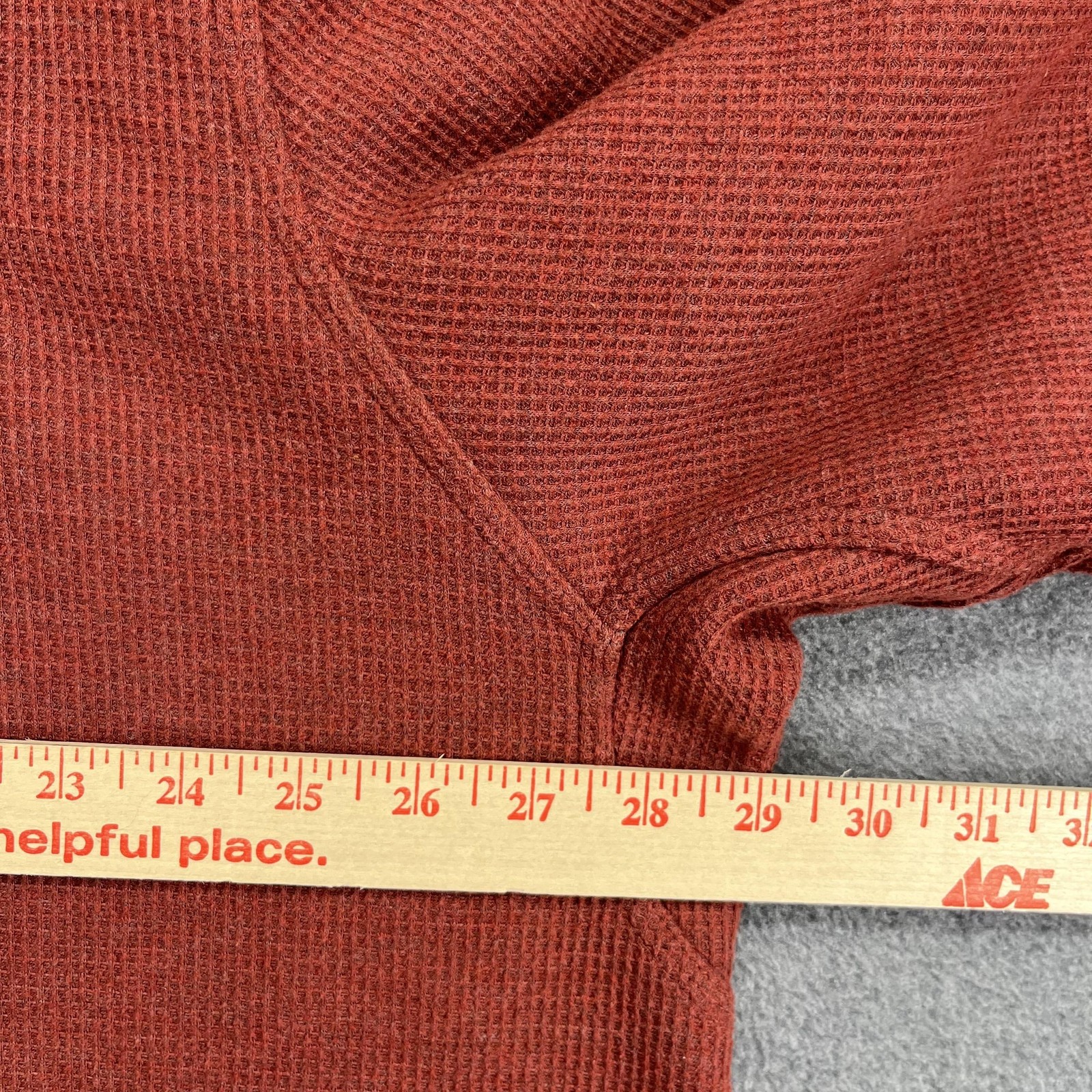 L.L.Bean Henley Pullover Mens 3XL Red Sherpa Fleece Lined Waffle Knit Thermal