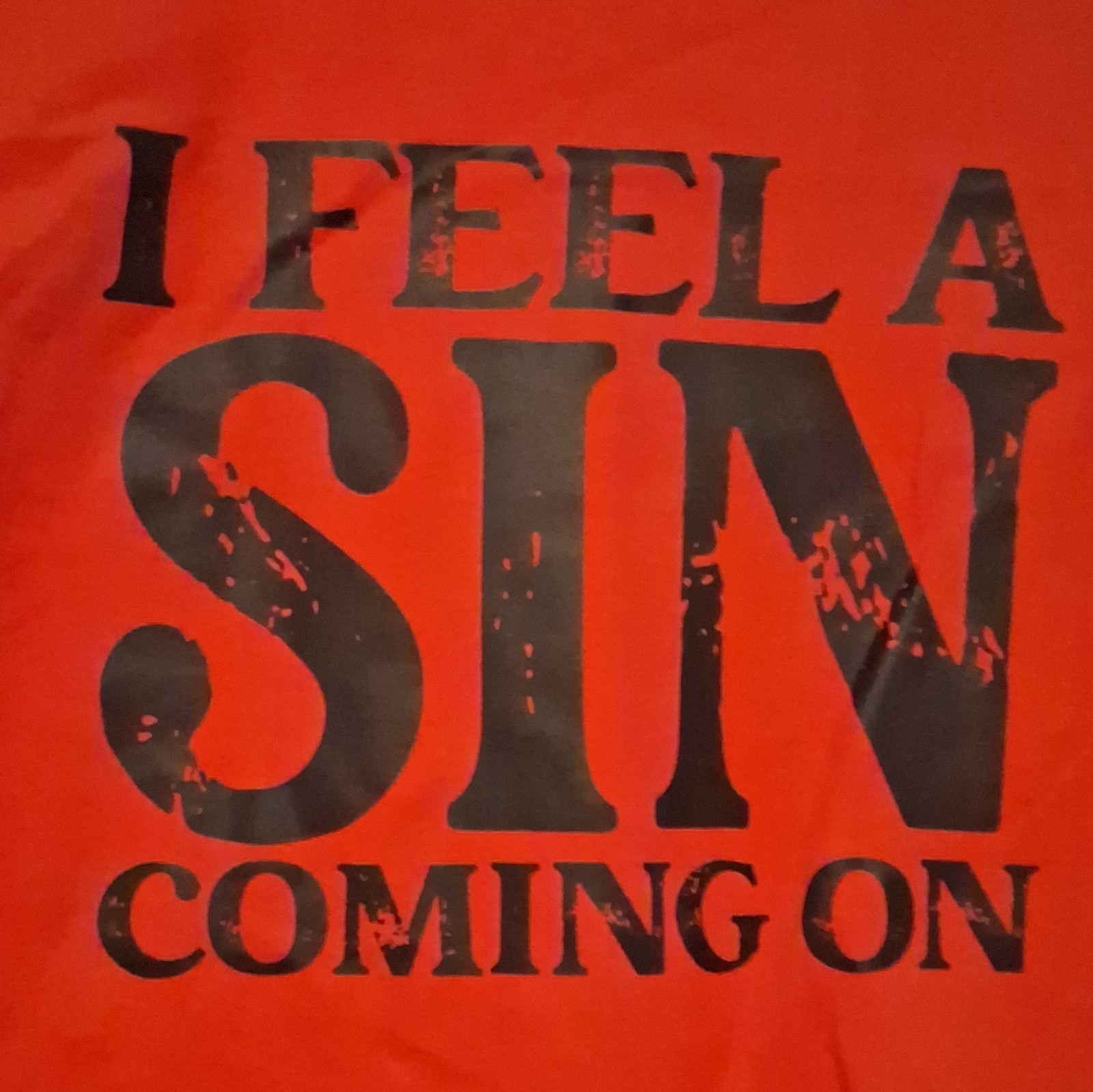 Gildan Heavy Cotton Men’s L Red Crew Neck Short Sleeve “I Feel A Sin” Tee