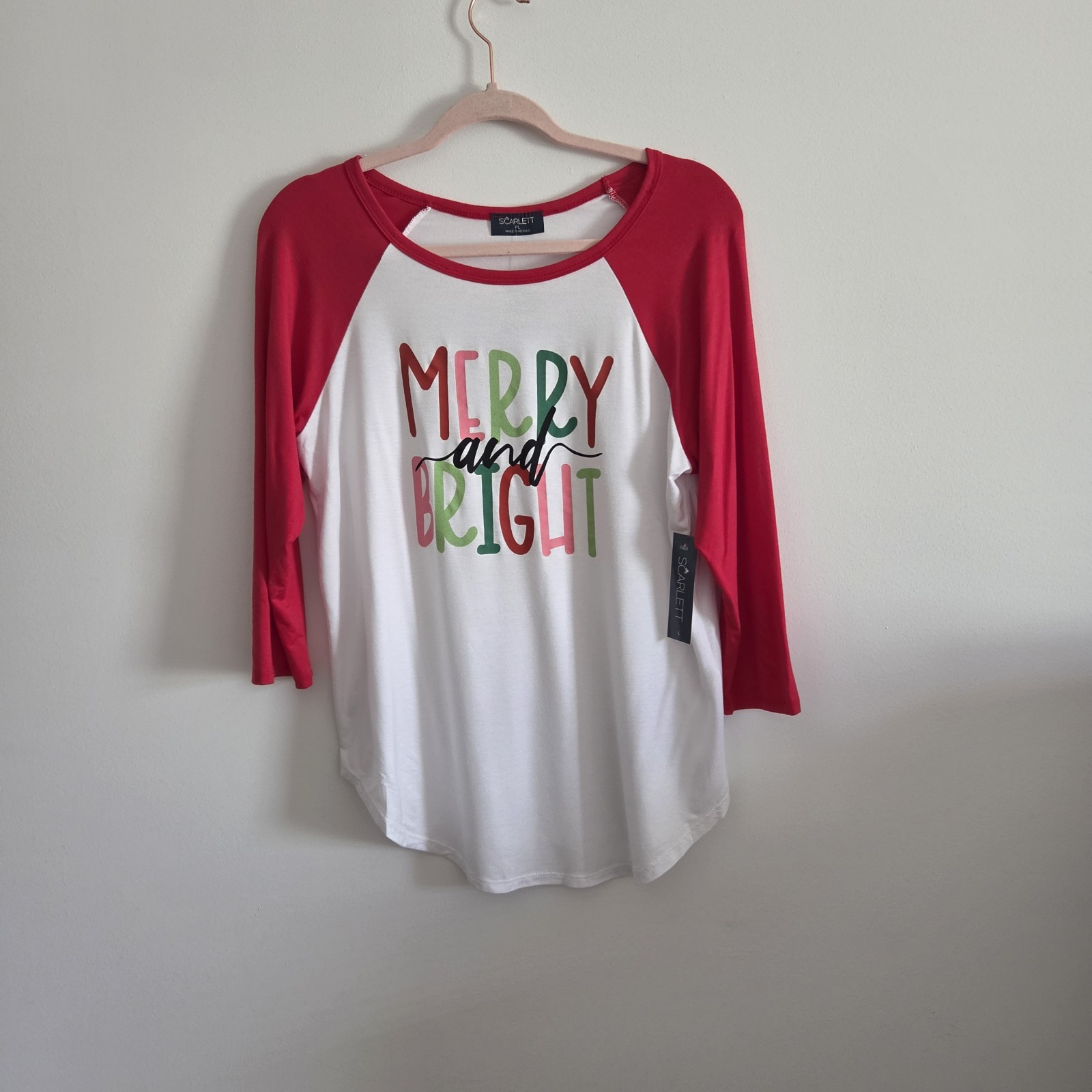 Scarlett “Merry and Bright: Women’s (PL) Christmas Raglan Tee ~ New With Tags