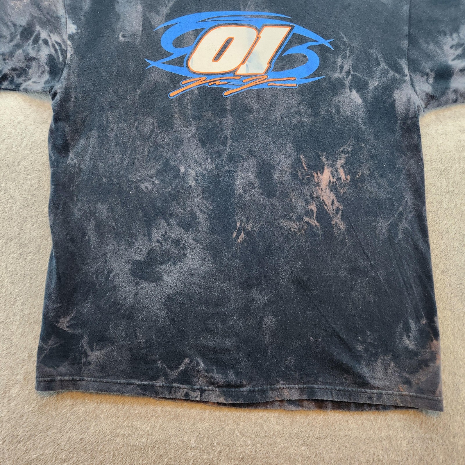 Racing 01 Shirt Mens XL Black Bleach Tie Dye Sponsors Graphic Dirt Track Tee