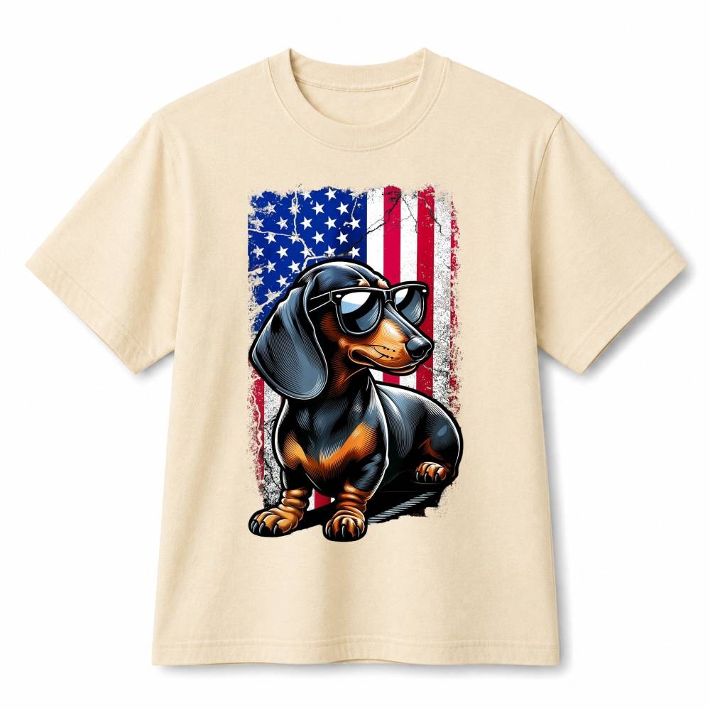 Cool Dachshund USA Distressed Flag Patriotic Graphic Cotton T-Shirt Unisex