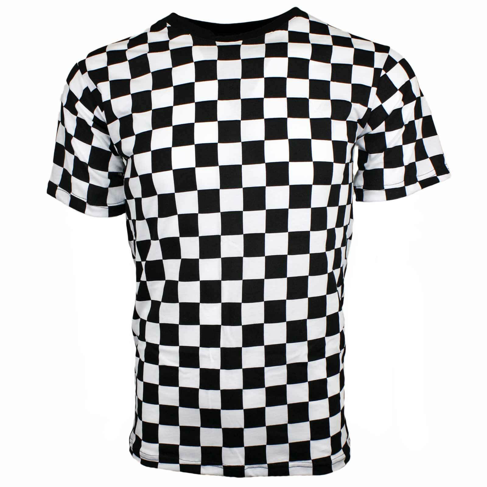 Adult Men’s RAD 80’s Short Sleeve PUNK Checkered Shirt Black White S M L XL 2XL