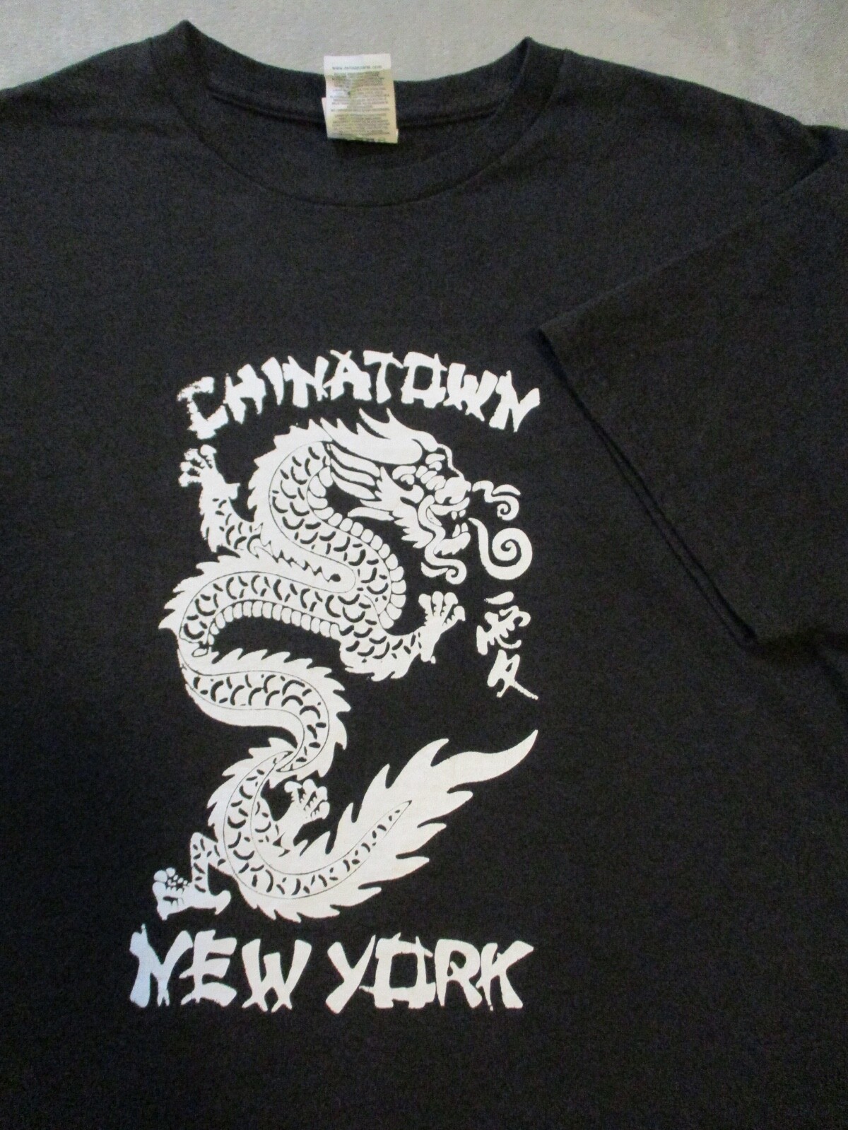 Vintage Chinatown New York Shirt Mens Medium Black White Dragon China Town