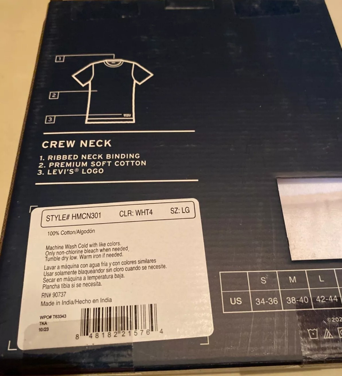 LEVI’S Men’s White 3Pack Crew Neck White T Shirts Premium Cotton Choose Size