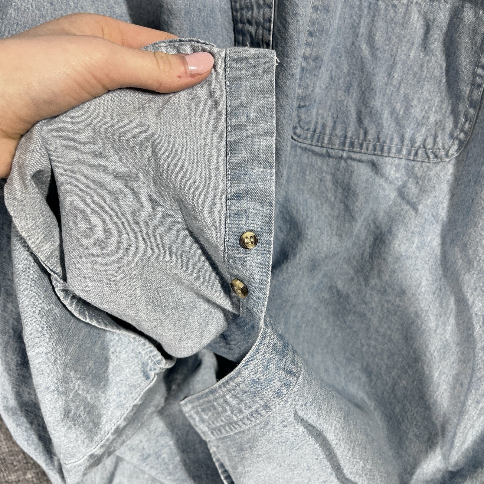 VINTAGE 90s Motorola Employee Shirt Mens XL Denim Chambray Tech Promo Cell Phone
